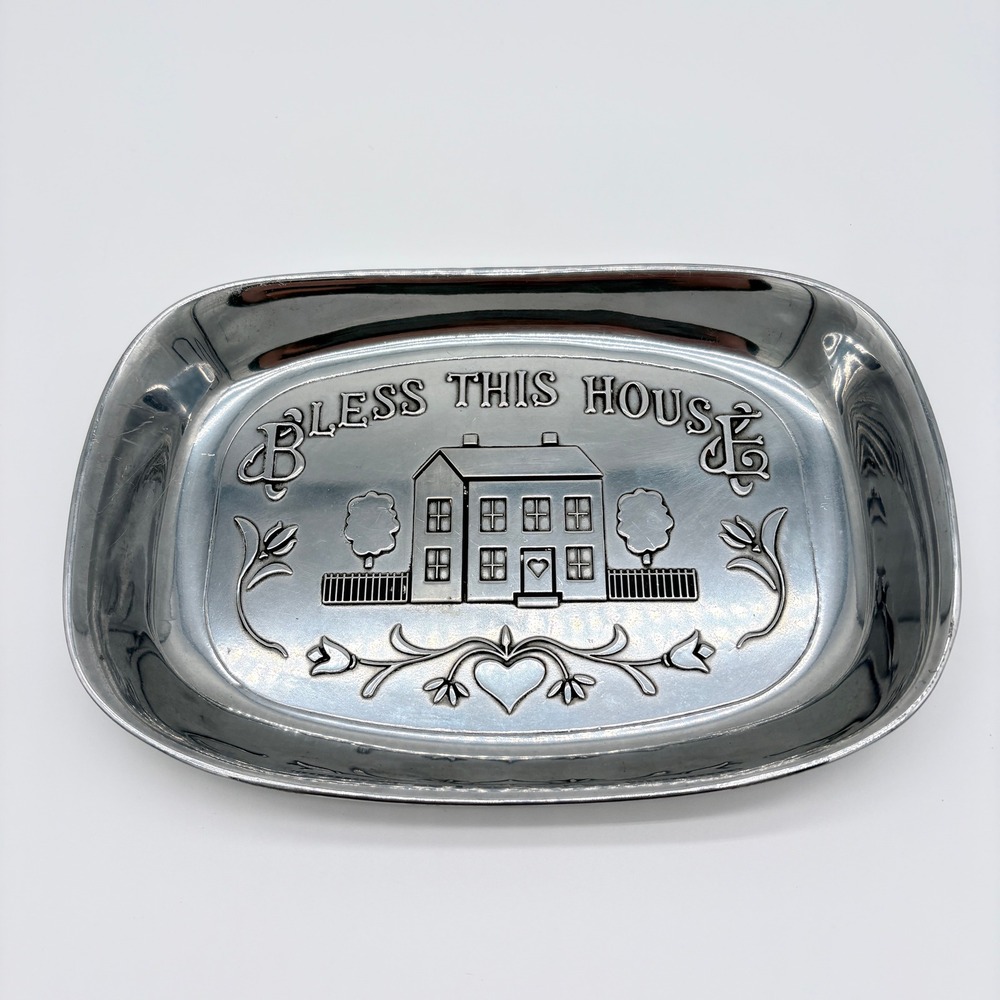 Wilton Armetale‎ Bless This House Pewter Cottage Serving Bowl Farmhouse USA